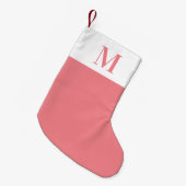 Petite Chaussette De Noël Monogramme rose et blanc Personnalisé (Devant (Accrochage))