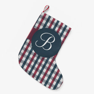 Petite Chaussette De Noël Monogramme rouge blanc plaid noir bas de Noël