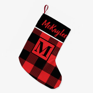 Petite Chaussette De Noël Monogramme Rouge et noir Buffalo plaqué personnali
