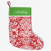 Petite Chaussette De Noël Monogramme rouge et vert de vacances Damas (Devant)