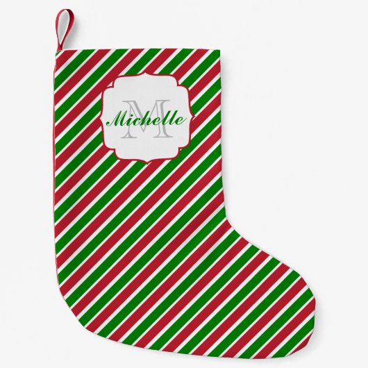 Petite Chaussette De Noël Monogramme Rouge et Vert Grandes Fêtes Noël (Devant)