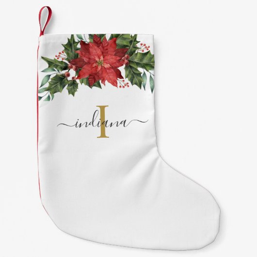 Petite Chaussette De Noël Monogramme Rouge Floral Rustique Noël (Devant)
