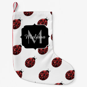 Petite Chaussette De Noël Monogramme rouge foncé coccinelle faux parties sci