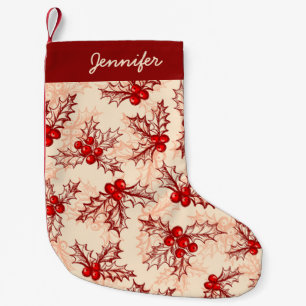 Petite Chaussette De Noël Monogramme rouge rose Noël Holly