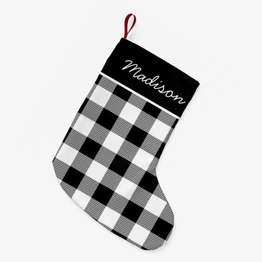Petite Chaussette De Noël Monogramme Russe Black and White Buffalo Check (Devant (Accrochage))