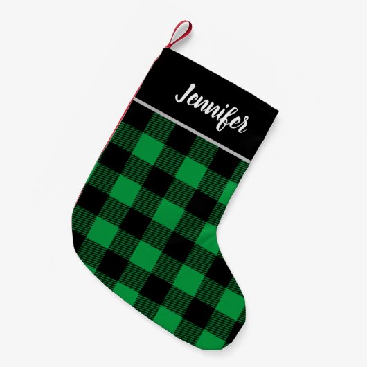 Petite Chaussette De Noël Monogramme Russe Green et Black Buffalo Check (Devant (Accrochage))