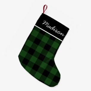 Petite Chaussette De Noël Monogramme Russe Green et Black Buffalo Check