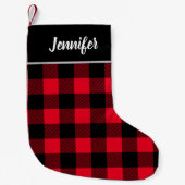 Petite Chaussette De Noël Monogramme Russe Rouge et Noir Buffalo Check (Devant)
