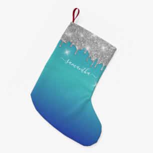 Petite Chaussette De Noël Monogramme Script Argent Parties scintillant de va