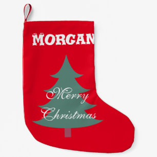 Petite Chaussette De Noël Monogramme traditionnel arbre de Noël Rouge Vert m