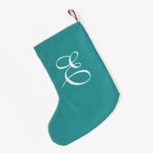 Petite Chaussette De Noël Monogramme turquoise et blanc Stocking de Noël (Dos (Accrochage))