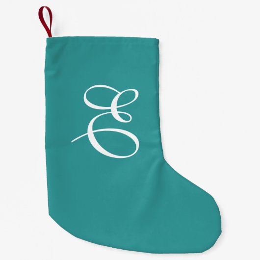 Petite Chaussette De Noël Monogramme turquoise et blanc Stocking de Noël (Devant)