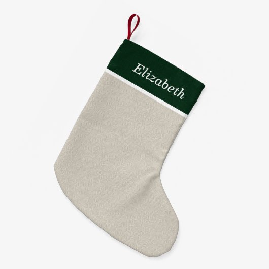 Petite Chaussette De Noël Monogramme vert et ivoire de vacances rustique (Devant (Accrochage))