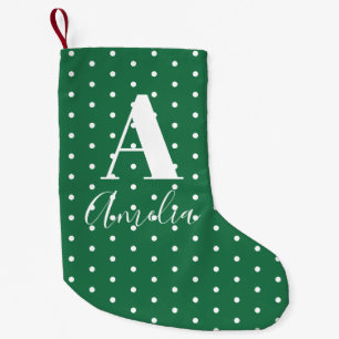 Petite Chaussette De Noël Monogramme vert Nom Pois double face