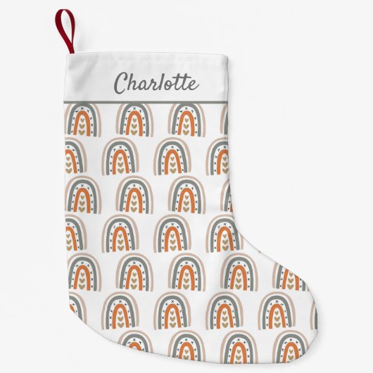 Petite Chaussette De Noël Monographe blanc marron arc-en-ciel moderne (Devant)