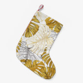 Petite Chaussette De Noël Monstera Feuilles : Blanc doré (Devant (Accrochage))