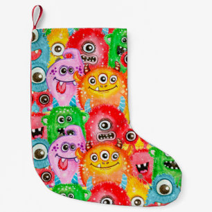 Petite Chaussette De Noël Monstres Drôle, Aquarelle Motif sans couture.