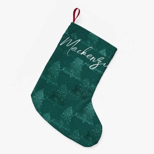 Petite Chaussette De Noël Moody Tree Motif | Noël Turquoise de minuit foncé (Devant (Accrochage))