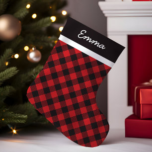 Petite Chaussette De Noël Motif à carreaux de buffle personnalisé avec monog