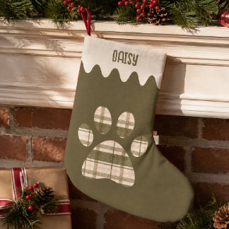 Petite Chaussette De Noël Motif à carreaux verts Patte Nom personnalisé de l