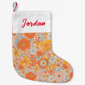 Petite Chaussette De Noël Motif à fleurs Orange Retro (Devant)