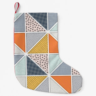 Petite Chaussette De Noël Motif Abstrait, carreaux patchwork.