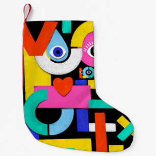 Petite Chaussette De Noël Motif abstrait coloré avec l'amour du mot à l'inté