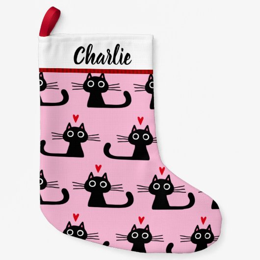 Petite Chaussette De Noël Motif Black Kitty Cats avec texte personnalisé pou (Devant)