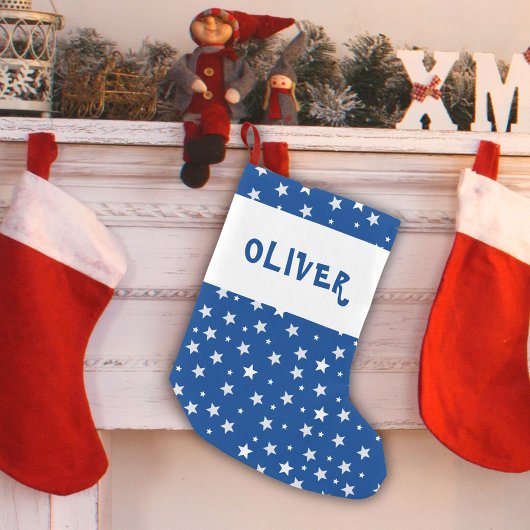 Petite Chaussette De Noël Motif bleu blanc étoile