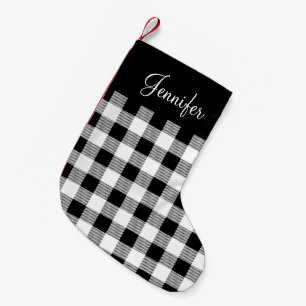 Petite Chaussette De Noël Motif carreau bison de ferme noir et blanc