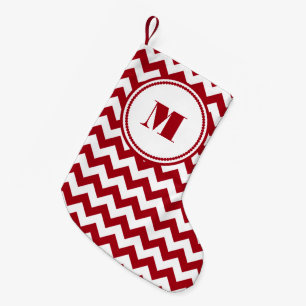 Petite Chaussette De Noël Motif Chevron Rouge Monogramme Festif