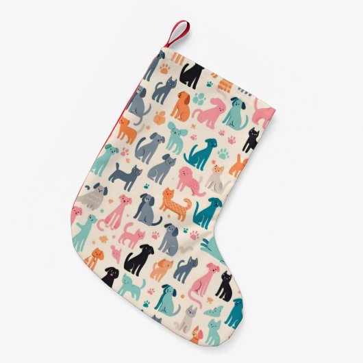 Petite Chaussette De Noël Motif chien et chat sans couture (Devant (Accrochage))