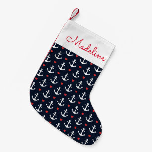Petite Chaussette De Noël Motif Coeurs Et Ancres  Ajouter votre nom