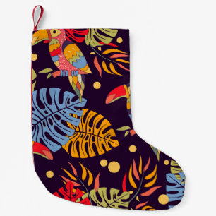 Petite Chaussette De Noël Motif coloré, oiseaux exotiques et plantes