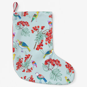 Petite Chaussette De Noël motif composé d'oiseaux et de baies