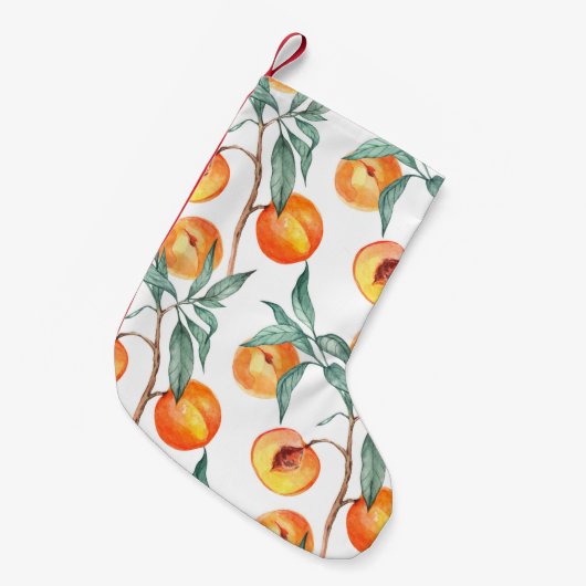 Petite Chaussette De Noël Motif d'aquarelle transparente avec pêches sur un  (Devant (Accrochage))