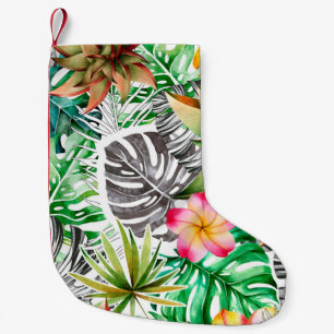 Petite Chaussette De Noël Motif d'aquarelle transparente de feuilles tropica