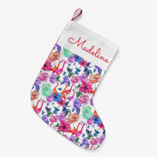 Petite Chaussette De Noël Motif d'aquarelle tropicale  Ajouter votre nom