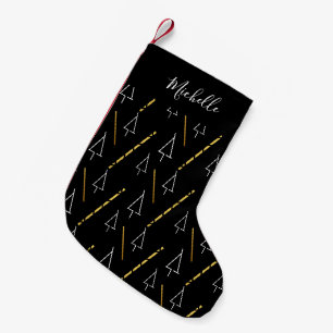 Petite Chaussette De Noël Motif d'arbre de Noël en noir, blanc et or