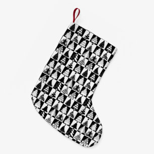 Petite Chaussette De Noël Motif d'arbres de Noël classiques noir et blanc