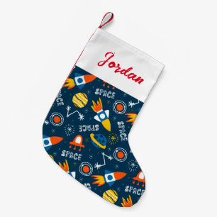 Petite Chaussette De Noël Motif d'aventures spatiales colorées
