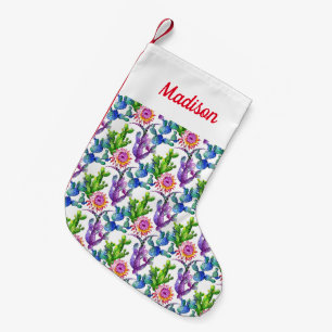 Petite Chaussette De Noël Motif de cactus de fleur sauvage d'aquarelle