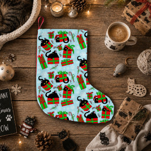 Petite Chaussette De Noël Motif de cadeaux de Noël de chat noir