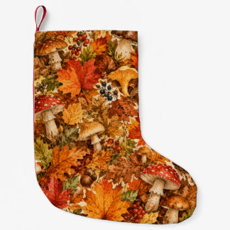 Petite Chaussette De Noël Motif de champignon de forêt automnale | Feuilles