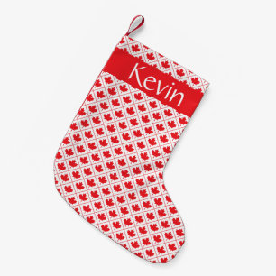 Petite Chaussette De Noël Motif de diamants blanc et rouge feuille d'érable