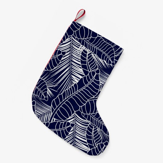 Petite Chaussette De Noël motif de feuille tropicale sur l'arrière - plan bl (Devant (Accrochage))