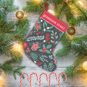 Petite Chaussette De Noël Motif de fleur de Noël personnalisé nom de famille