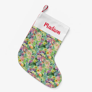 Petite Chaussette De Noël Motif de floraison exotique de cactus d'aquarelle