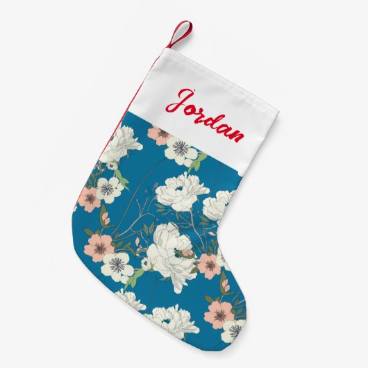 Petite Chaussette De Noël Motif de jardin floral blanc (Devant (Accrochage))