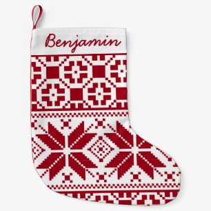 Petite Chaussette De Noël Motif de Knit de Noël rouge et blanc Personnalisé